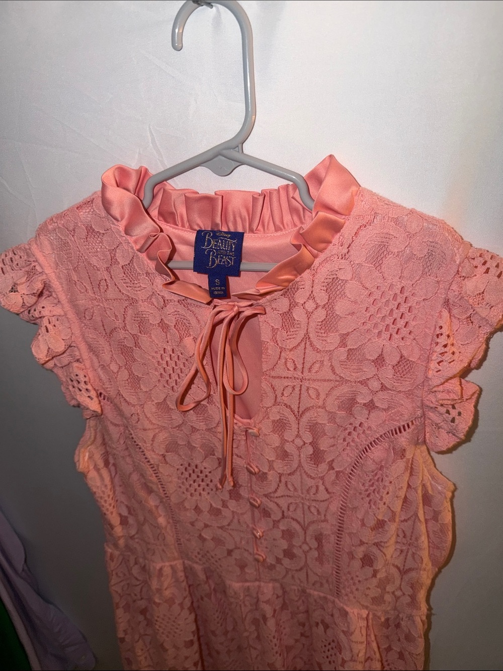 Disney Pink Lace Ruffle Neck Formal Dress